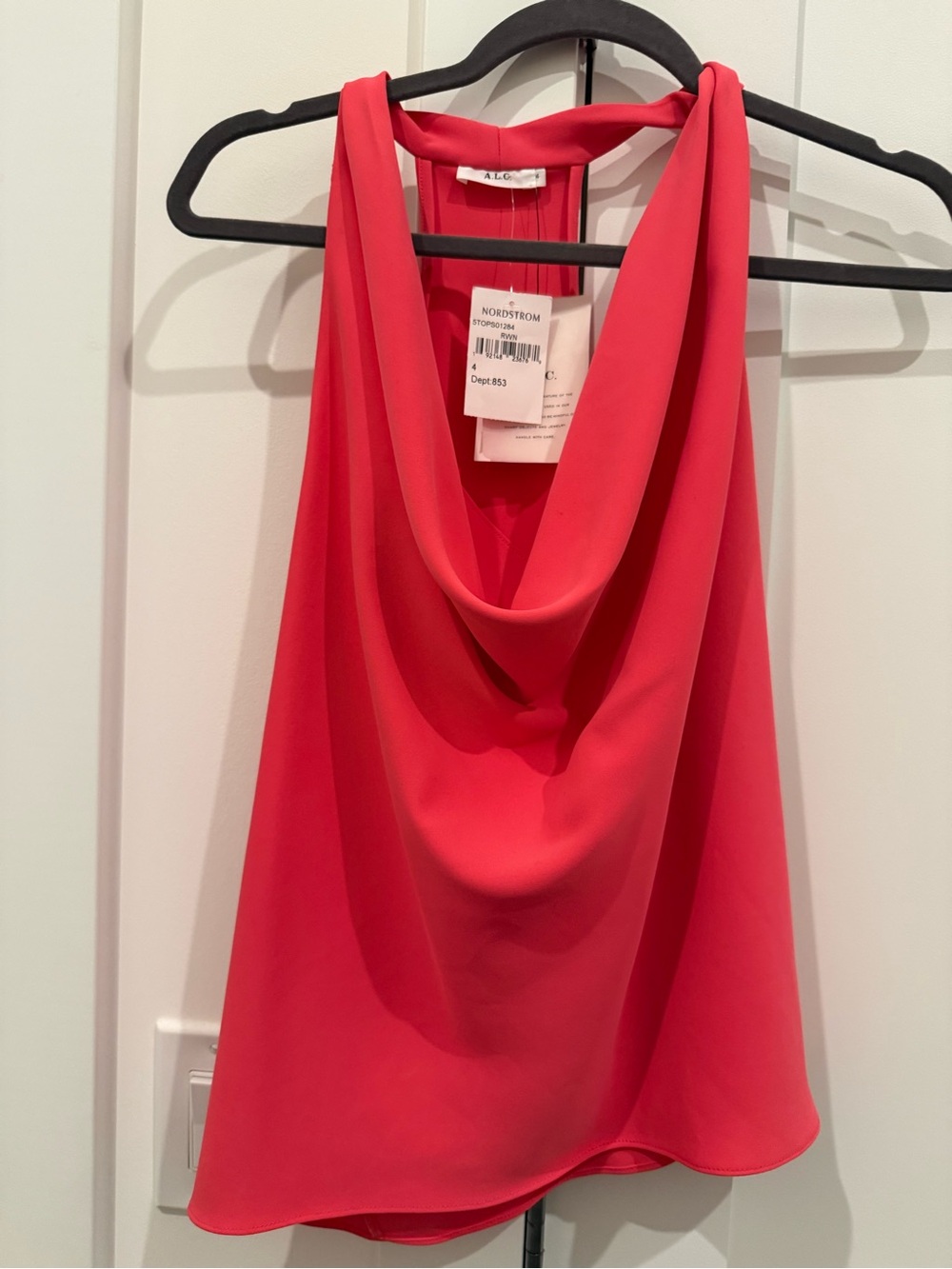 A.L.C. Sleeveless Draped Halter Top in Vibrant Coral